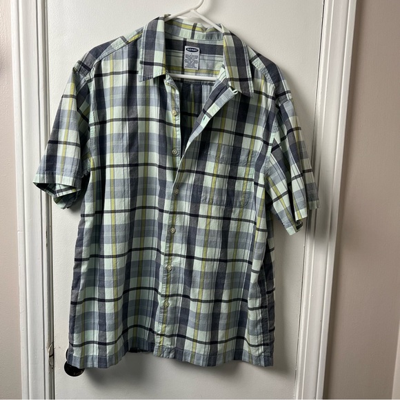 Old Navy- Men’s Short Sleeve Button Down- Blue Green Plaid- Large - Picture 1 of 7